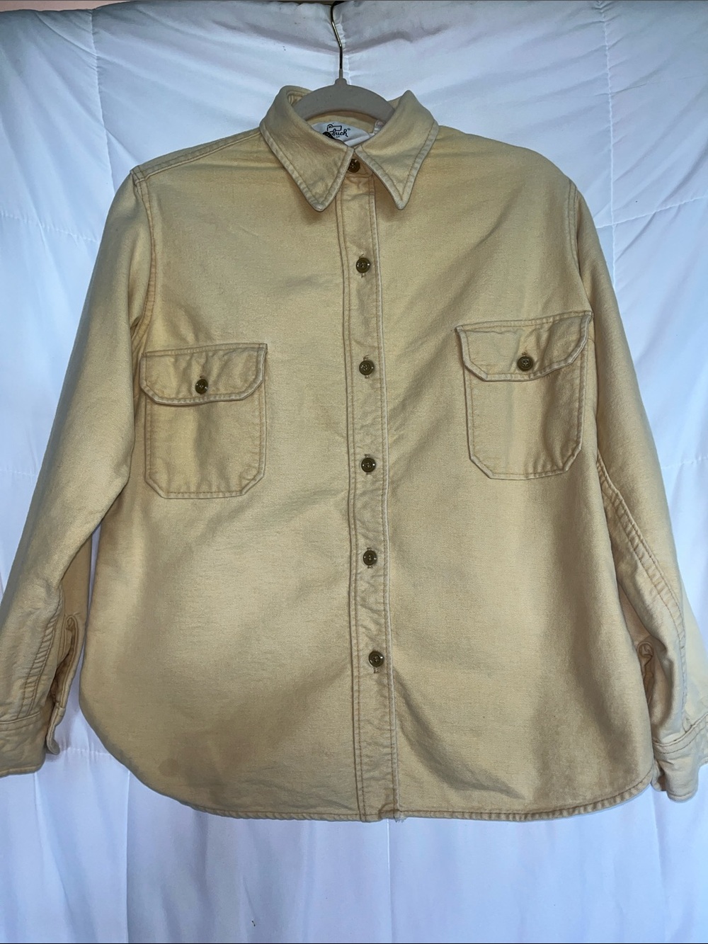 Vintage Woolrich Butter Yellow Cotton Chamois Outdoors Shirt Size 14